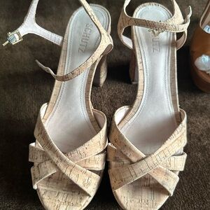 SCHUTZ Tan Strappy Heels Mid Heel Sandals